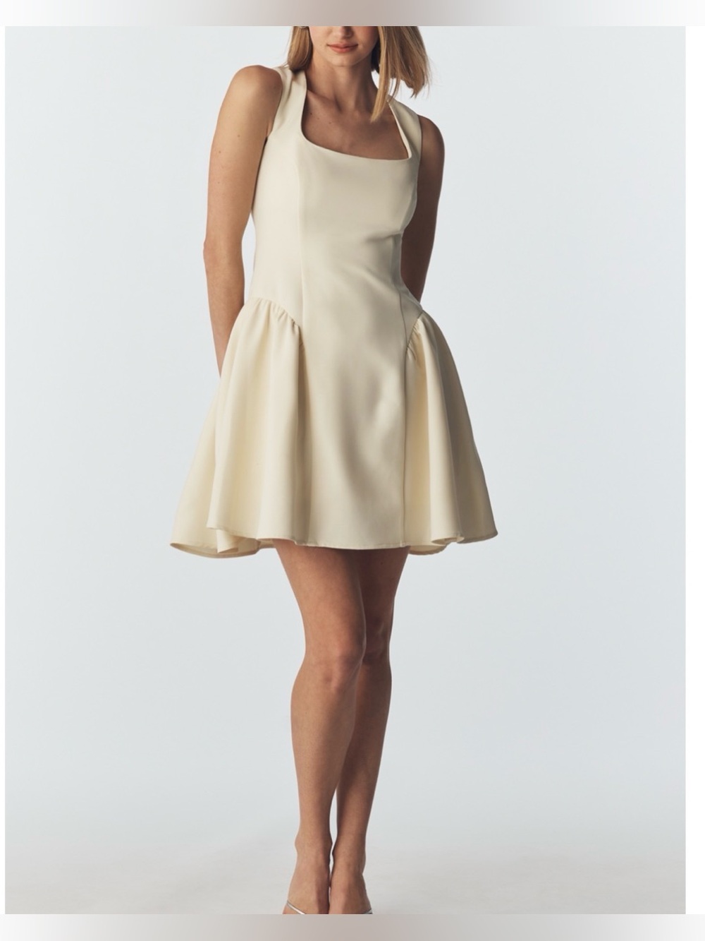 Elegant Ivory Square Neck Sleeveless Mini Dress Medium
